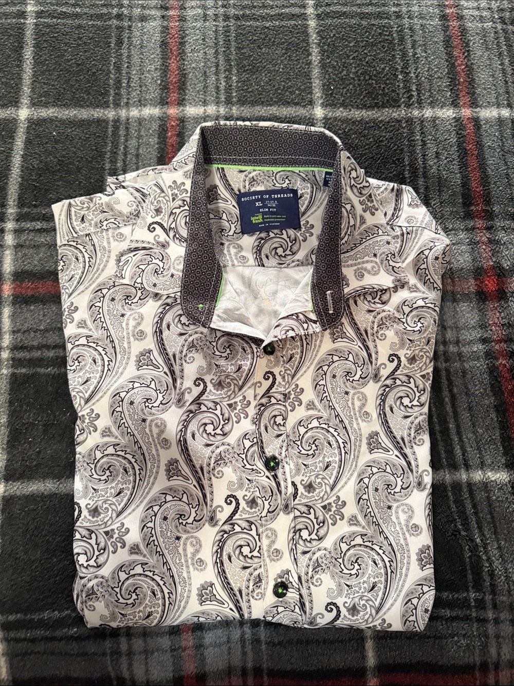 Society Of Threads Black Paisley Print Dress Shirt on White